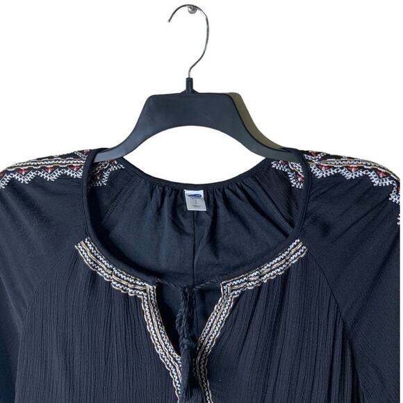 Old Navy Tunic Blouse Peasant Top Womens Small Petite Embroidered Trimmed Boho - Picture 5 of 10